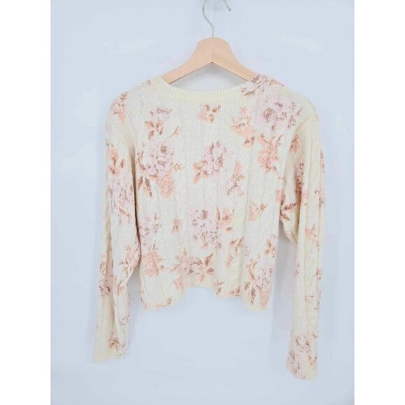 Francesca's Mi Ami Sasha Watercolor Floral Cable Pink Sweater Size XL - Picture 4 of 8
